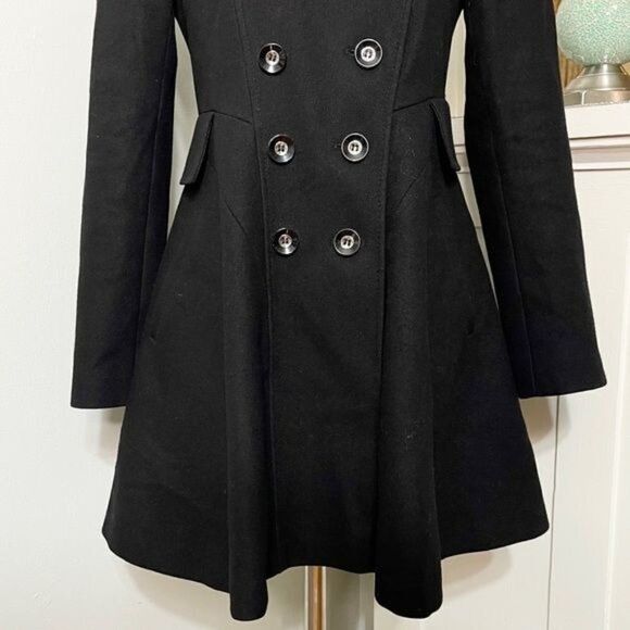 Via Spiga Black Wool Fit & Flare Skating Peacoat Dressy Winter Pea Coat XS 2 - Picture 5 of 10